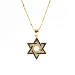 Mode Israel Stern von David O-Kette Halskette vergoldet Kupfer Zirkon Solomon jüdischen Schmuck Geschenk für Männer Frauen