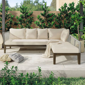 Ensemble de patio pour 5 personnes avec coussins canapé d'extérieur moderne ondulé en corde compatible avec le <span class=keywords><strong>jardin</strong></span> et la pelouse - Product Image 1