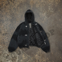 Blouson bomber en toile avec boucle à fermoir pour homme |   Veste en toile de coton épaisse de 15 oz, rembourrée de duvet, coupe ample et courte, pour homme