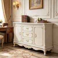 Buffet de luxe européen avec plateau en marbre, sculpté à la main, en bois massif, avec garniture dorée, armoire de rangement pour salle à manger, vente en gros