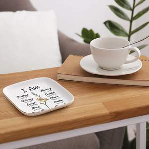 Bandeja <span class=keywords><strong>de</strong></span> porcelana blanca al por mayor para joyas, plato pequeño para adornos con logo personalizado, plato <span class=keywords><strong>de</strong></span> lujo pintado a mano con borde dorado para anillos, para tocador. - Product Image 6