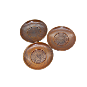 Plato Redondo de Madera Natural y Posavasos para Té, Diseño Clásico Ecológico, Artesanía en Madera, Duradero, Venta al Por Mayor - Product Image 1