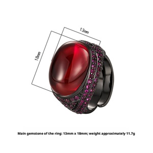 High Quality Jewelry Eco-friendly Copper Black Gold Plated Oval Cut 13*18MM Red Corundum Zircon Vintage Black Gold <b>Rings</b> Women - Product Image 2