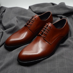 Chaussures Oxford Derby pour hommes en cuir pleine fleur faites à la main haut de gamme, respirantes, à lacets carrés, style britannique, pour mariage et affaires - Product Image 1