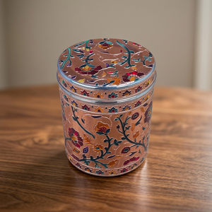 Handcrafted Oriental stainless steel Spice Container Round With Lid <b>Floral</b> Design Storage <b>Box</b> - Product Image 6