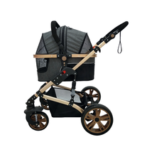 Poussette de luxe pliable et étanche pour animaux de compagnie avec poignée réglable, grand espace de rangement, siège amovible et panier, et siège auto