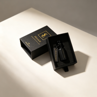 Boîte de parfum en verre Attar de luxe noire texturée avec tiroir, logo personnalisé, marquage à chaud, pour flacons de 3/6/12 ml, emballage cadeau en gros
