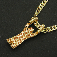 Collier Pendentif Mains Givrées Tenant la Tête, Entièrement Pavé de Zircons Cubiques, Chaîne Maille Cubaine en Or 18K, Bijoux Hip Hop Bling Unisexe pour Fête
