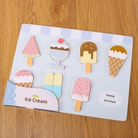 Jeu de puzzle en bois pour enfants, thème crème glacée, jeu d'association et de tri d'aliments factices, jouet éducatif de reconnaissance des formes pour l'apprentissage précoce des jeunes enfants