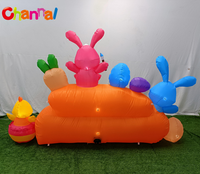 Décoration de jardin gonflable pour l'extérieur, motif Pâques : carotte, lapin, poussin, œuf et panneau 'Joyeux Pâques'