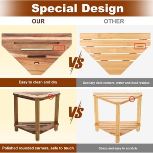 Tabouret de salle de bain triangulaire en bois d'acacia, double rangement, siège de douche d'angle, 36,8x30,5x33,7cm, imperméable et antidérapant - Product Image 2