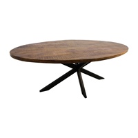 Table à manger ovale pliable en bois de manguier, fabrication artisanale industrielle |   Mobilier de restaurant moderne |   Pieds en métal noir et bois massif, couleur marron