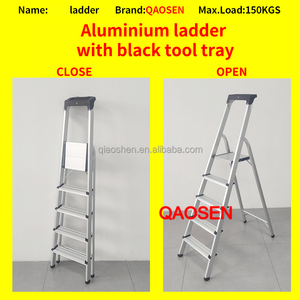 Черная складная алюминиевая лестница-стремянка для склада и дома, 2-8 ступеней, с поручнями, современный дизайн, нагрузка до 150 кг - Product Image 4