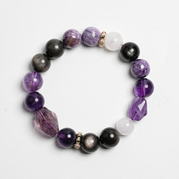 Pulsera Geométrica de Cristal Natural Nueve Púrpuras Li-Fire para Mujer, Venta al por Mayor en Transmisiones en Vivo, Xiaohongshu, Douyin