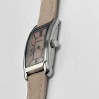 Montre rectangulaire fine pour femme, cadran rose nacre, bracelet en cuir beige, montre analogique à quartz pour femme