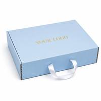 Boîte d'expédition en carton ondulé rose personnalisée avec poignée en ruban, logo en feuille d'or, emballage cadeau recyclable pour cosmétiques, chaussures, chapeaux
