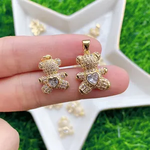 Fashion Cute Girl's DIY Handmade Jewelry Love Heart Charm Bear Gold Zircon Pendant