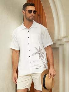 Polo de punto de poliéster blanco con estampado de verano <span class=keywords><strong>para</strong></span> hombre, estilo casual elegante, con botones, cuello redondo, antiarrugas, tallas hasta 5XL - Product Image 3