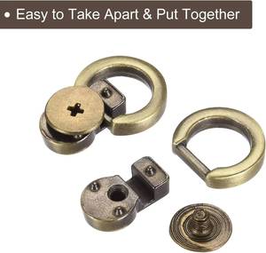 Remaches de bola, remaches de tornillo, botones de poste con anillo en D para conector de cadena de bolso, manualidades de cuero DIY - Product Image 4