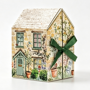 Custom <b>Vintage</b> Style House Shaped Advent Calendar <b>Box</b> with Ribbon Rigid Cardboard Christmas Blind <b>Box</b> Mystery Packaging <b>Box</b> - Product Image 1