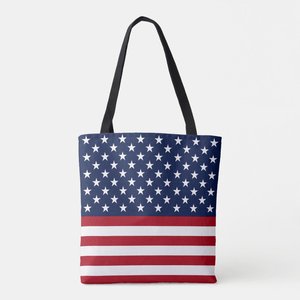 Borsa Tote rossa bianca blu bandiera USA giorno dell'indipendenza borsa della spesa in cotone doppia stampa patriottica July 4 ° borsa Tote personalizzata - Product Image 4