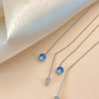 EManco Neue Damen Edelstahl PVD Verlobungs-/Büro-/Karriere-Ohrringe Blaue Zirkonia Anhänger-Ohrringe Schmuck 48-Stunden-Versand