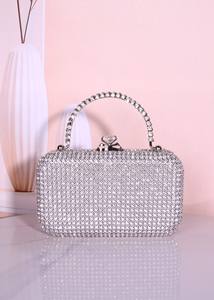 Bolso de Noche de Moda Transfronterizo para Mujer, Exclusivo Bolso de Metal Cuadrado con Adornos de Diamantes, Forro de Poliéster para Fiestas y Graduaciones, con Cadena - Product Image 5