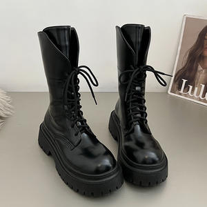 2025 Damen Sommer New Joker Retro Dickhackige Motorrad-Kurz stiefel Schwarze Schnürung English Light Western Snow Boot - Product Image 2