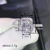 Zümrüt Kesim Çift Halo Yüzük, Kadınlar için, 10mm, Beyaz Altın Kaplama Pirinç Kübik Zirkonya Taşlı