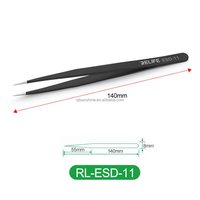 Pince à épiler antistatique droite et courbée QTS RL-ESD-11/RL-ESD-15 noire, garantie 1 an pour la réparation d'instruments de précision mobiles