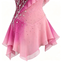 Robe de patinage artistique rose dégradé rouge pour performance scénique, ornée de strass faits à la main, dos ouvert, pour filles et enfants