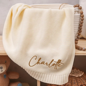 Manta de punto con nombre bordado, manta de algodón personalizada para cochecito, suave y transpirable, <span class=keywords><strong>regalo</strong></span> para recién <span class=keywords><strong>nacido</strong></span>, recuerdo. - Product Image 3