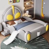 Nouveau modèle de dessin animé Ultraman pour enfants avec glissière de sécurité Lit simple en bois souple pour bébé garçon Lit en cuir pour vente en gros