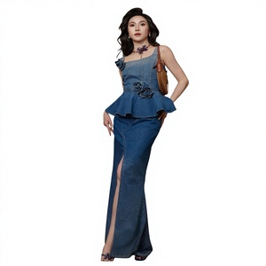 blue lace peplum dress Velma Peplum Strapped Lace Mini Dress, Blue / XL main image 1