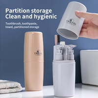 Kit de voyage incassable : Gobelet de toilette et ensemble de brosses à dents avec flacons modulaires pour les voyages en sac à dos et le rangement en longue durée