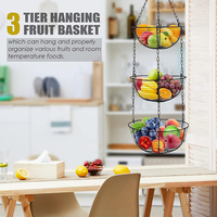 Organisateur de fruits et légumes, panier en fil métallique, rangement suspendu, panier à fruits à 3 niveaux avec porte-bananes