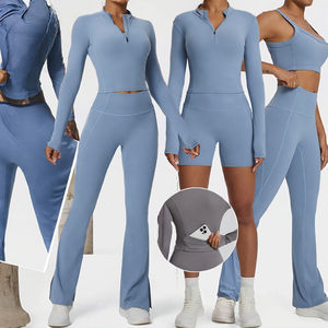 Nouveau style 2025 – Pantalon de yoga évasé taille haute pour femme, effet ventre plat, fermeture éclair unie, doux, coupe cloche avec poches latérales - Product Image 3