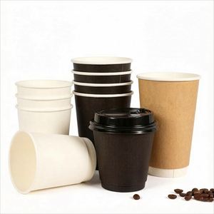 Vasos de Papel Desechables de Doble Pared con Aislamiento Térmico, Ecológicos, de Grado Alimenticio, de 8-16 oz, con Impresión de Logotipo Personalizado, para Café Caliente - Product Image 1