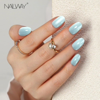 Nailway 30Pcs 15 Tailles Gel Doux Glacé Faux Ongles Court Vert Amande Oeil de Chat Presse sur Ongles Marque Privée
