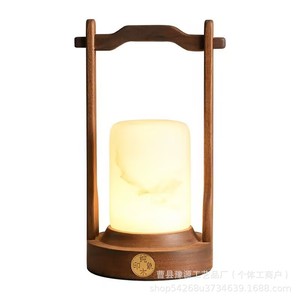 Retro Style Table Lamp Solid Wood Marble Cover <b>Touch</b> Control Rechargeable Portable Night <b>Light</b> For Bedside Sleep Breastfeeding - Product Image 5