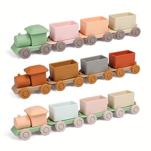 Lot de 4 jouets de train en silicone pour bébés, blocs d'apprentissage souples et colorés pour tout-petits - Product Image 2