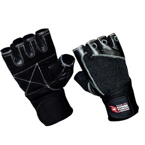 Guantes de Levantamiento de Pesas POWER PUNCH de Medio Dedo con Palma de Cuero y Soporte para Muñeca, para Entrenamiento en Gimnasio, Unisex - Product Image 1