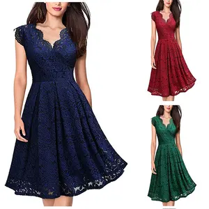 Xqm Spring Women's Vintage Lace V-neck Ball Gown