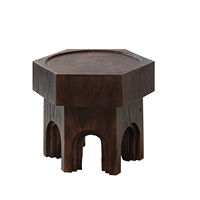 Table d'appoint hexagonale en bois massif vintage, table basse Wabi Sabi pour salon