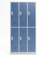 Armoire métallique double compartiment QGY215 en acier avec serrure, tringle à vêtements et miroir intégré