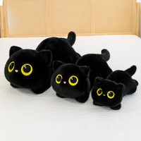 En gros, Peluche chat noir et gris couché sur le ventre, douce et câline, en forme d'oreiller, unisexe, rembourrage en coton PP, anti-stress, pour anniversaire