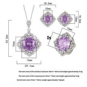New Arrival Eco-friendly Copper 16-10mm Violet Floral Zircon Pendant <b>Earrings</b> Ring Jewelry Sets for Trendy Contemporary Style - Product Image 2