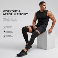Manchon de compression long pour le genou, personnalisable avec logo, rouge et noir, pour le sport (course, basketball et fitness) - Vente en gros pour Noël