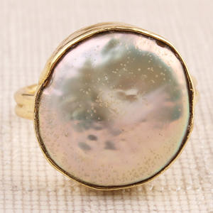 Natural Coin <b>Pearl</b> Yellow Gold Plated <b>Rings</b> for Women Girls - Product Image 1