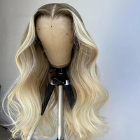 Peluca de Cabello Humano Virgen en Oferta, Color Rubio Ombre, Ondulado, Línea de Cabello Natural, Peluca con Frente de Encaje HD para Mujer